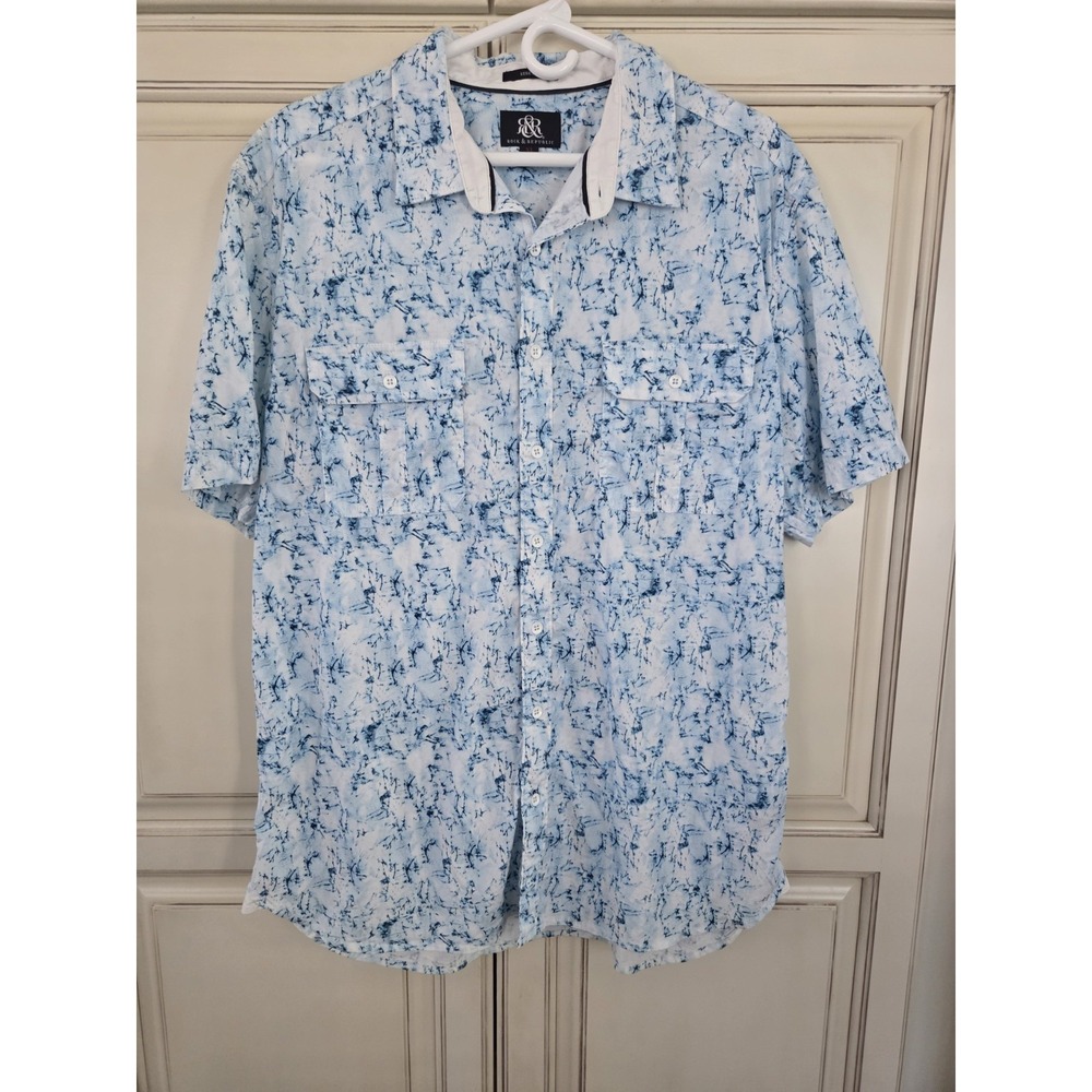 Rock & Republic Button Up‎ Shirt Men's Xl Tie Dye Stretch Summer Vacation Casual